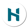 The letter H in a circle with a drop shadow.