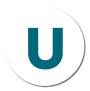 The letter U in a circle with a drop shadow.