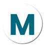 The letter M in a circle with a drop shadow.
