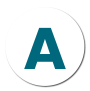 The letter A in a circle with a drop shadow.